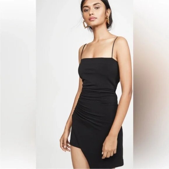 Cinq a Sept Coral Dress Ruched Asymmetrical Mini Black stretch ponte dress  6 - Picture 2 of 8